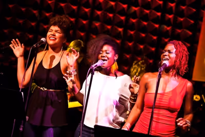 Emmy Raver-Lampman, Phyre Hawkins and Lulu Fall. Photo Credit: Kevin Thomas Garcia Photo