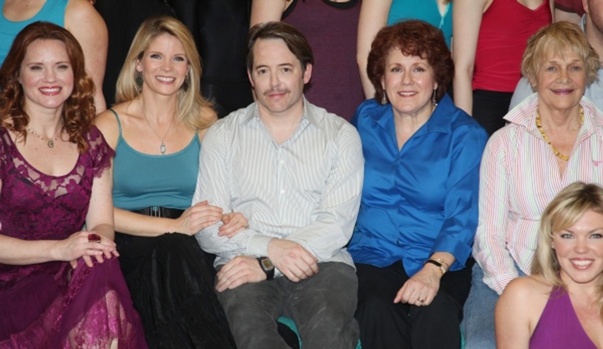 Jennifer Laura Thompson, Kelli O'Hara, Matthew Broderick, Judy Kaye, Estelle Parsons & Robyn Hurder attending the 'Nice Work If You Can Get It' Meet & Greet at Gibney Dance Studios on March 14, 2012 in New York City. at 