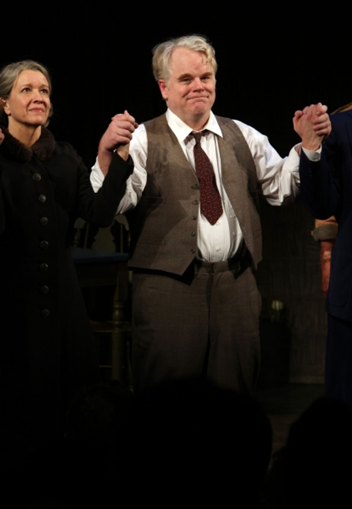 Linda Emond & Phillip Seymour Hoffman during the Opening Night Performance Curtain Call for 'Death Of A Salesman' at The Barrymore Theatre New York City on 3/15/2012. at 