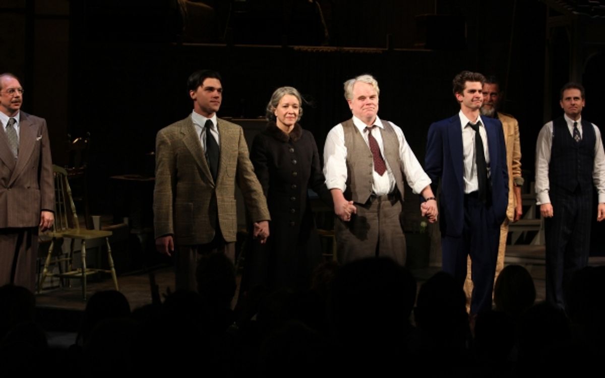 Bill Camp, Finn Wittrock, Linda Emond, Phillip Seymour Hoffman, Andrew Garfield, John Glover & Remy Auberjonois at 