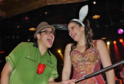 George Salazar and Lindsay Mendez during intermission Photo