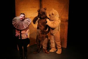 Clown (Rhys King) Ludovic (Dan Frost), Julius (James Sygrove)  Photo