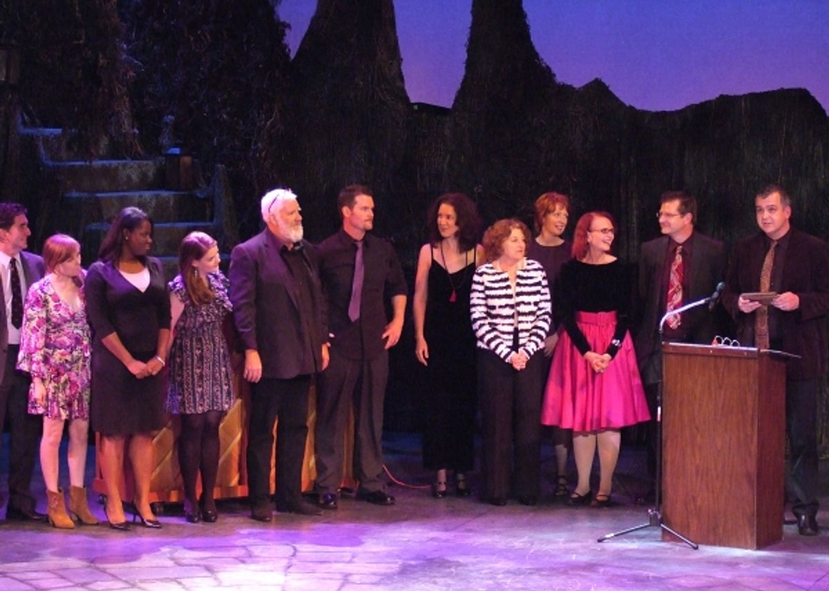 Sean Branney of Theatre Banshee accepts the McCulloh Award for Revival for The Crucible, with members of the company. at 