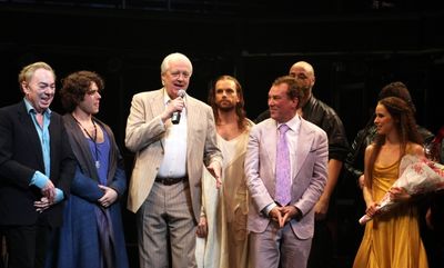 Andrew Lloyd Webber & Tim Rice with Josh Young, Paul Nolan, Director Des McAnuff, Chi Photo