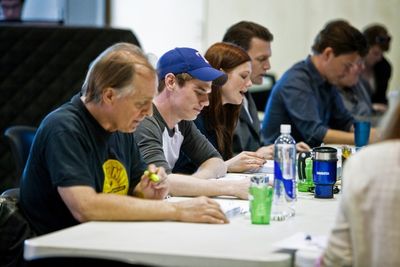Keith Carradine, Jay Armstrong Johnson, Allison Case, Jarrod Emick, and Hunter Foster Photo