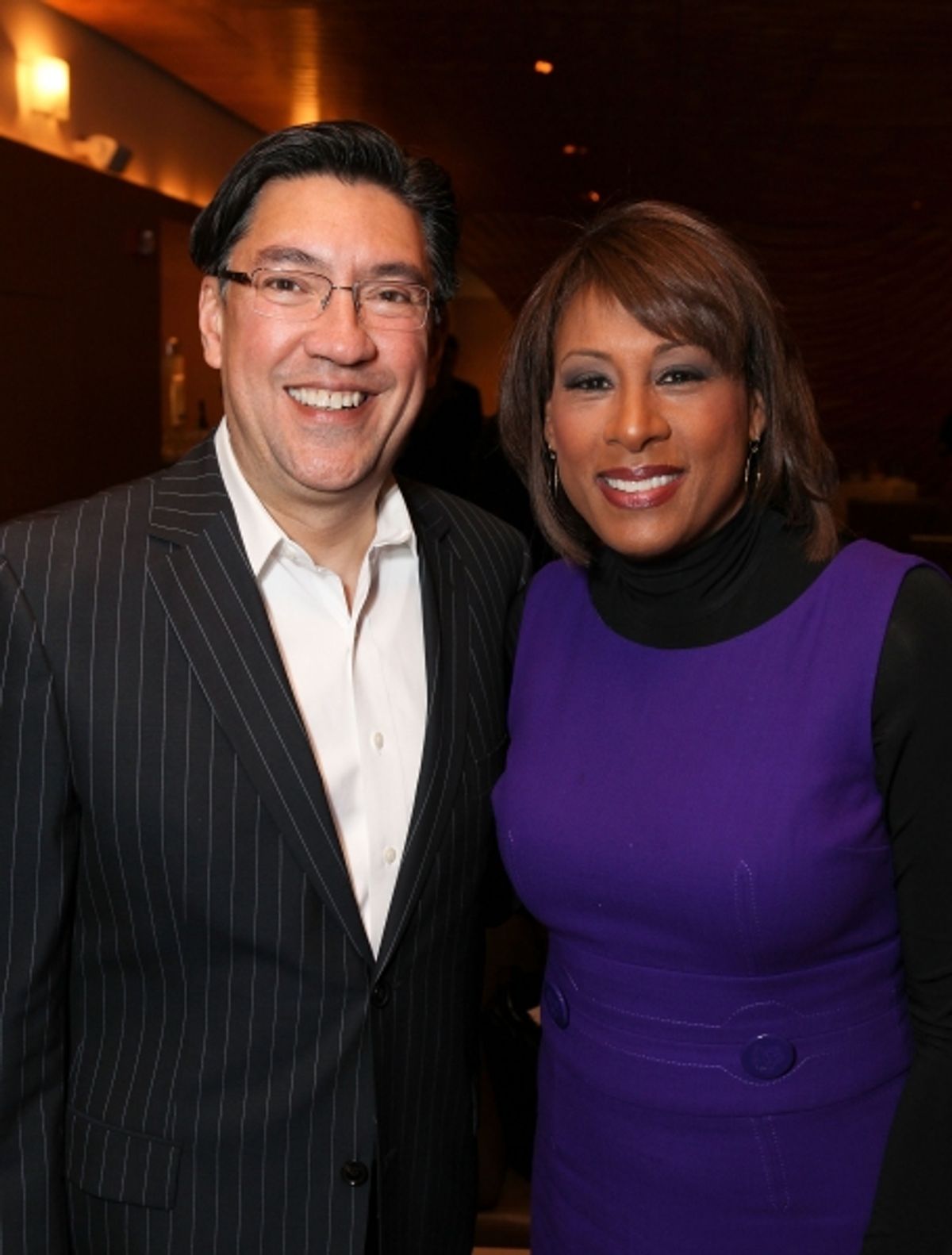 Wells Fargo's Angel Zapata (L) and Master of Ceremonies Pat Harvey (R)
 at 