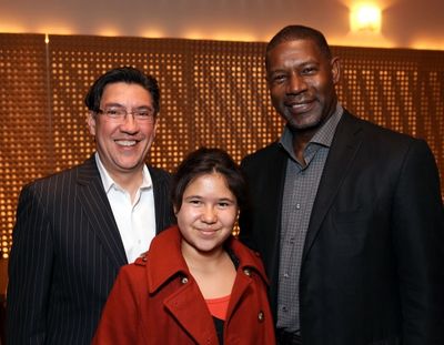Wells Fargo's Angel Zapata, daughter Carmen Zapata and celebrity judge Dennis Haysber Photo