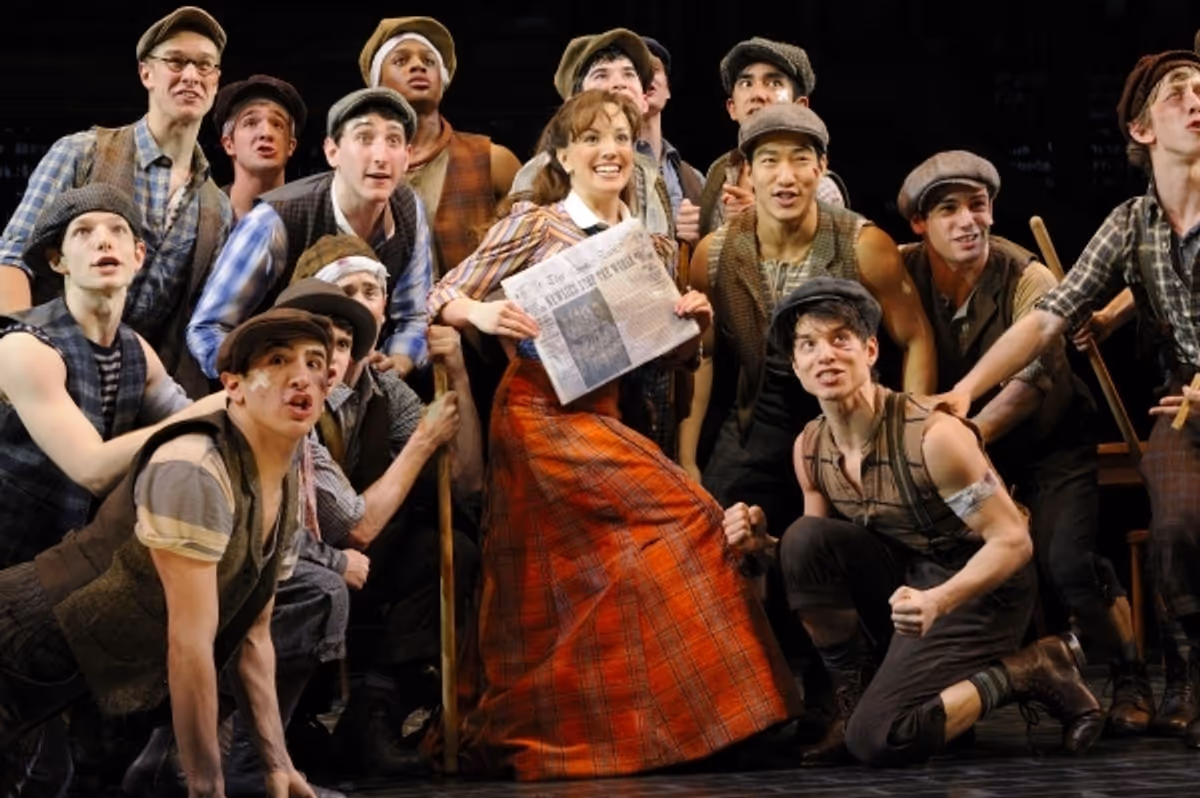 Kara Lindsay and the cast of NEWSIES on Broadway at 