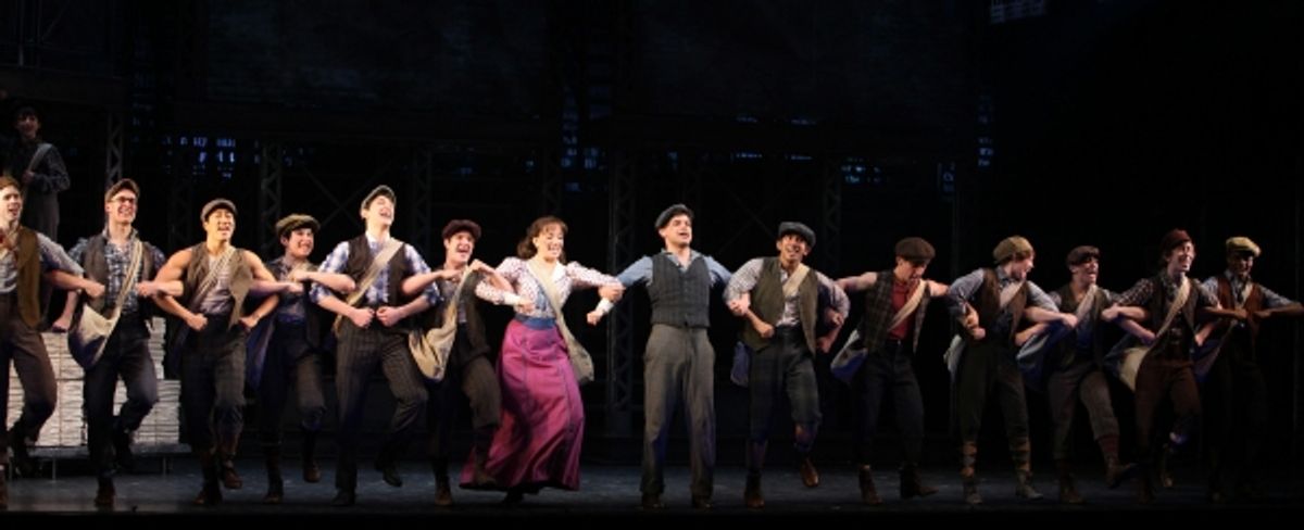 Ensemble Featuring: Ben Fankhauser,  Jeremy Jordan & Kara Lindsay during the 'NEWSIES' Opening Night Curtain Call at the Nederlander Theatre in New York on 3/29/2012 at 