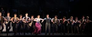 Ensemble Featuring: Ben Fankhauser,  Jeremy Jordan & Kara Lindsay during the 'NEWSIES Photo