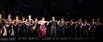 Ensemble Featuring: Ben Fankhauser,  Jeremy Jordan & Kara Lindsay during the 'NEWSIES Photo