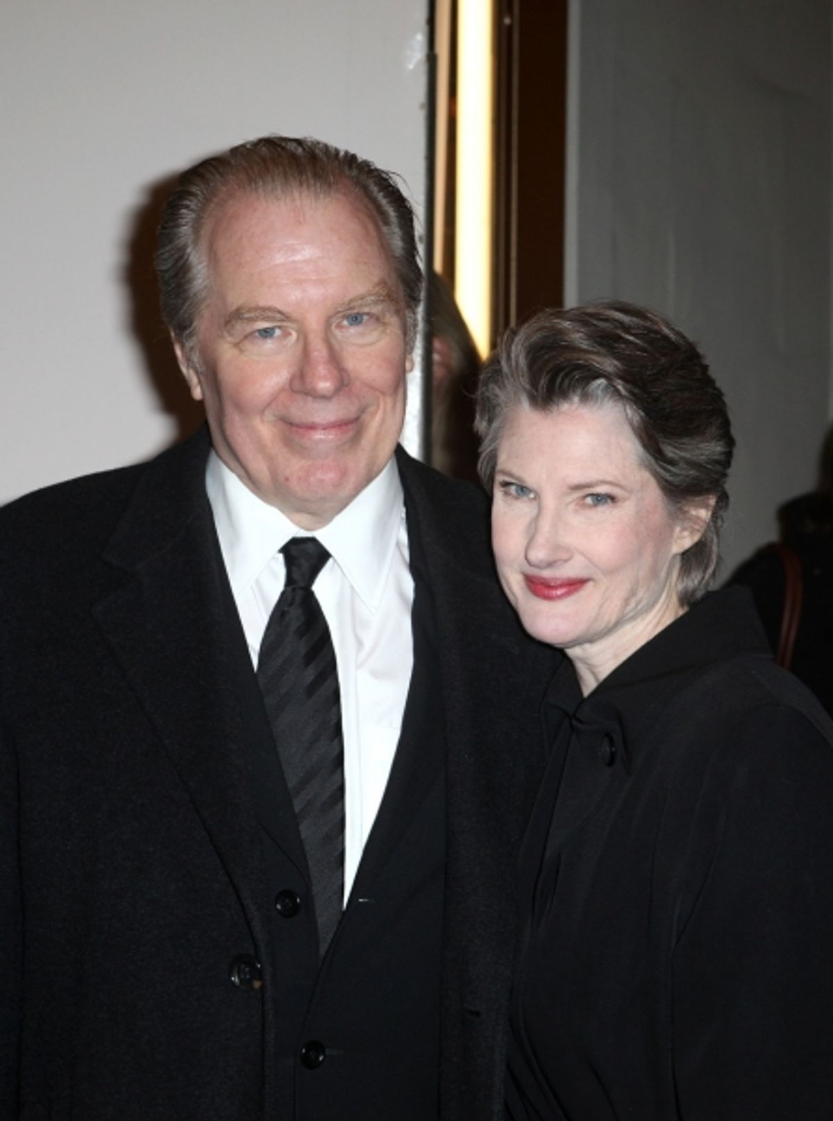 Annette O'Toole & Michael McKean exiting the Stager Door after  the Broadway Opening Night Performance of 'Gore Vidal's The Best Man' at the Gerald Schoenfeld Theatre in New York City on 4/1/2012 at 