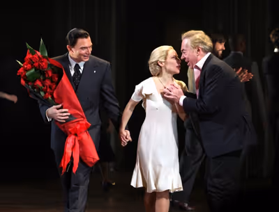 Michael Cerveris & Elena Roger with Andrew Lloyd Webber Photo