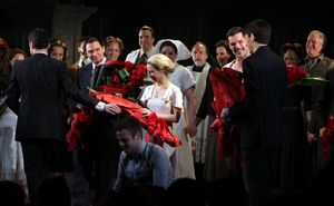 Michael Cerveris, Elena Roger & Ricky Martin with the Company Photo