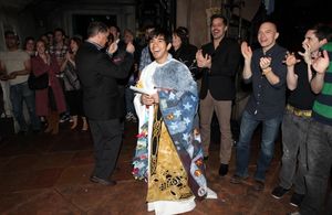 Recipient Aaron J. Albano in 'Newsies - The Musical'  with Ricky Martin, Michael Cerv Photo