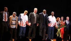 Robert Manning Jr., Francois Battiste, Tug Coker, Larry Bird, Earvin 'Magic' Johnson, Kevin Daniels, Deirdre O'Connell, Fran Kirmser & Tony Ponturo @ BroadwayWorld Robert Manning Jr., Francois Battiste, Tug Coker, Larry Bird, Earvin 'Magic' Johnson, Photo