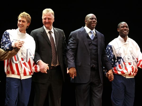Tug Coker, Larry Bird, Earvin 'Magic' Johnson, Kevin Daniels  Photo