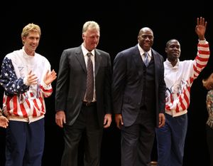 Tug Coker, Larry Bird, Earvin 'Magic' Johnson, Kevin Daniels  Photo