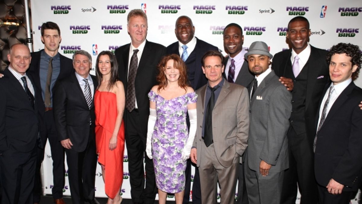 Larry Bird, Tug Coker, Kevin Daniels & Earvin 'Magic' Johnson with Eric Simonson, Tony Ponturo, Fran Kirmser, Deirdie O'Connell, Peter Scolari, Francois Battiste & Thomas Kail  at 