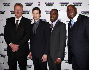 Larry Bird, Tug Coker, Kevin Daniels & Earvin 'Magic' Johnson @ BroadwayWorld Larry Bird, Tug Coker, Kevin Daniels & Earvin 'Magic' Johnson Photo