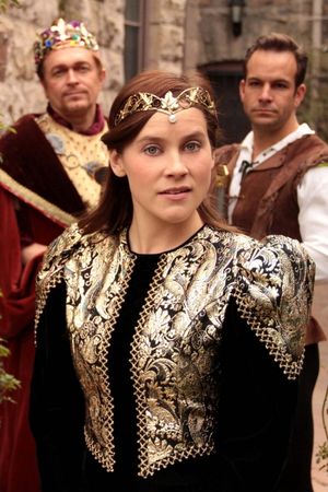   David Ambroson as King Arthur, Rachelle Wood as Guenevere, Travis Risner as Lancelo Photo
