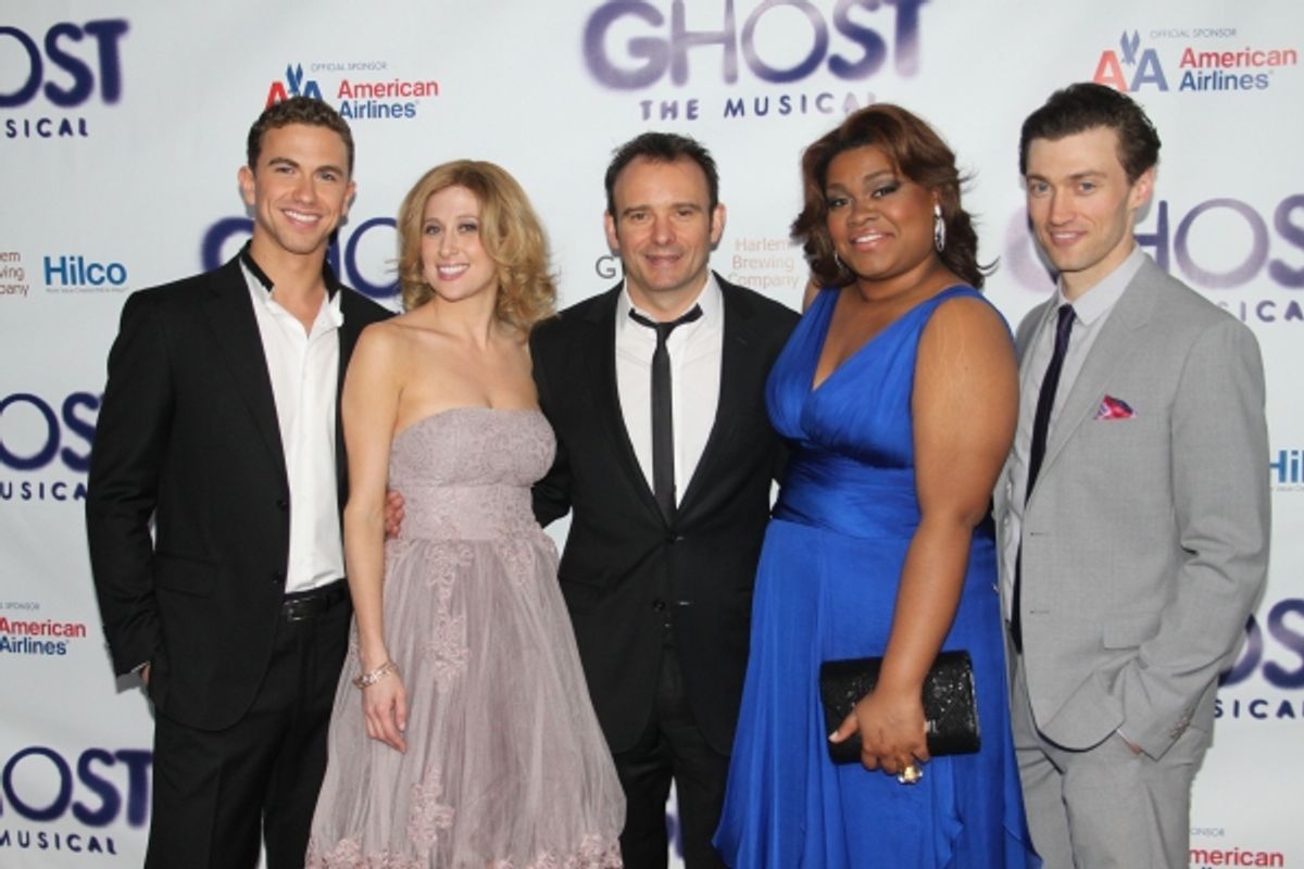 Richard Fleeshman, Caissie Levy, Matthew Warchus, Da'Vine Joy Randolph and Bryce Pinkham at 