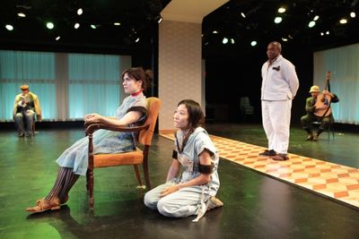 Yuri Skujins as Mme. Voynitskaya, Rebecca Hart as Helena, Susan Hyon as Sonya, Greig  Photo
