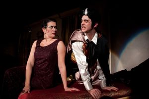 Alicia Dunfee as the Drowsy Chaperone and Seth Caikowski as Adolpho Photo