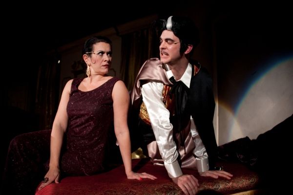 Alicia Dunfee as the Drowsy Chaperone and Seth Caikowski as Adolpho Photo