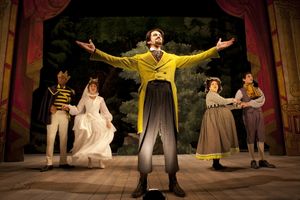 Nik Walker (Cinderella’s Prince), Jenny Latimer (Cinderella), Jeffry Denman (Narrator), Danielle Ferland (Baker’s Wife) and Erik Liberman (The Baker)
@ BroadwayWorld Nik Walker (Cinderella’s Prince), Jenny Latimer (Cinderella), Jeffry Denman (N Photo