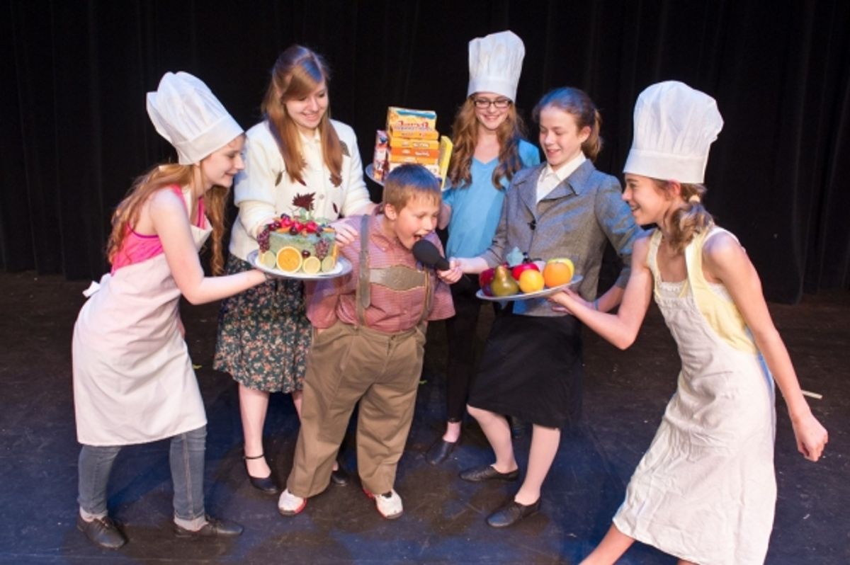 Maddy Jane Silver Riskin (Cook), Ashley Kiessling (Mrs. Gloop), Cole Emerine (Augustus Gloop), Marlee McGorray (Cook), Rachel Daso (Phineas Trout), Katherine Finley (Cook) at 