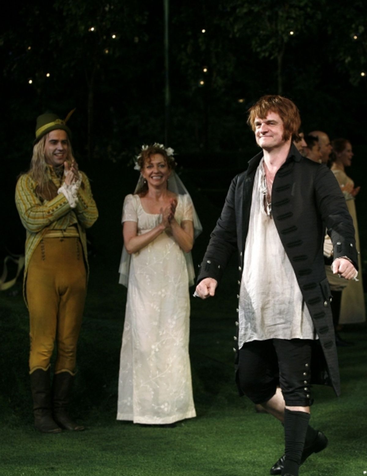 Hamish Linklater, Julie White & Michael Cumpsty during the Opening Performance Curtain Call for TWELFTH NIGHT at shakespeare in The Park with a Gala Dinner Honoring Mike Nichols & Susan Lyne. June 25, 2009  at 
