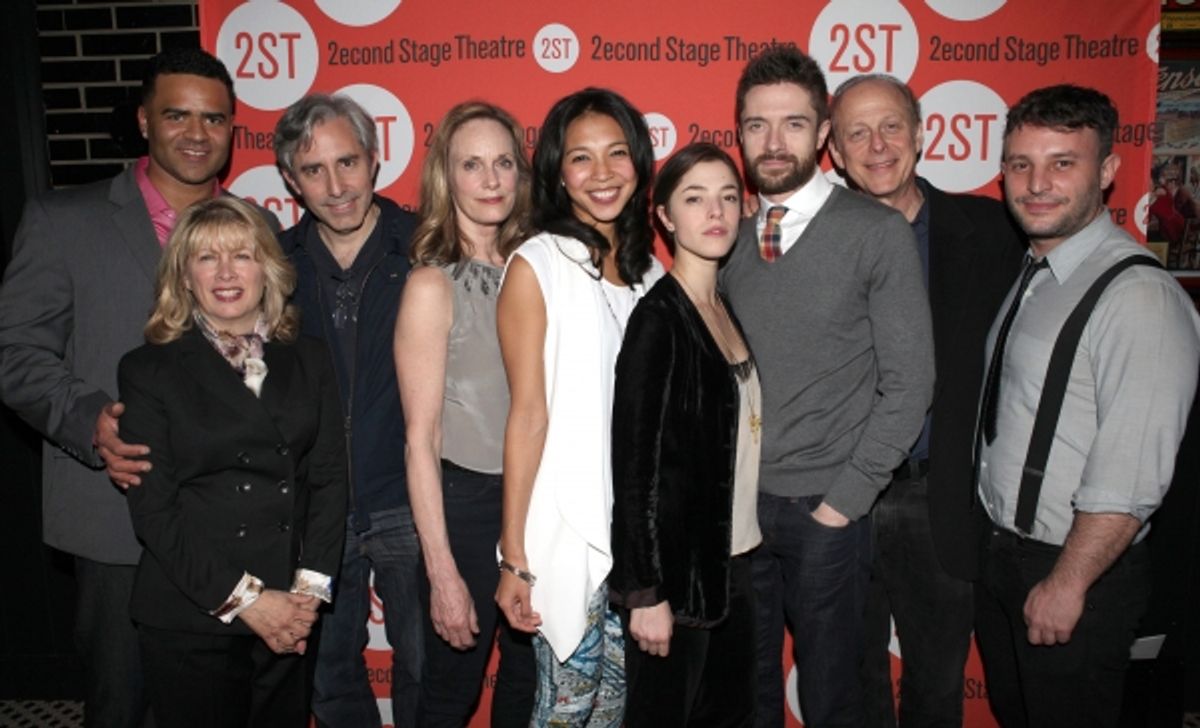 Christopher Jackson, Artistic Director Carole Rothman, Playwright Paul Weitz, Lisa Emery, Maureen Sebastian, Olivia Thirlby, Topher Grace, Mark Blum & Director Trip Cullman at 