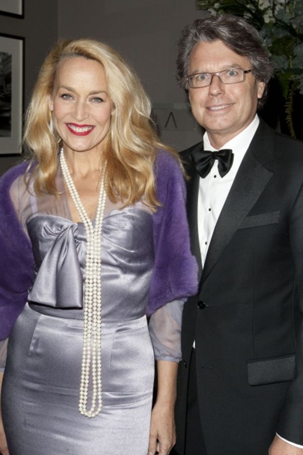Jerry Hall and Warwick Hemsley attend the after party on Press Night for Top Hat at T Photo