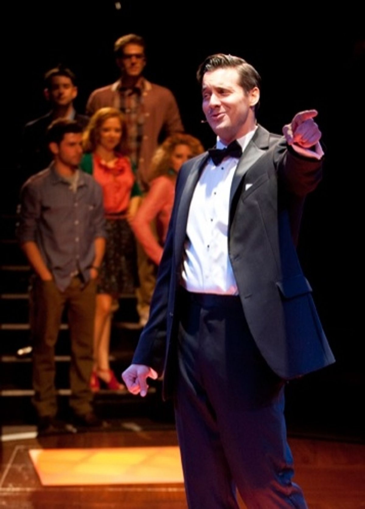Heath Calvert as Byron (foreground) and the cast of the World Premiere musical Nobody Loves You at 