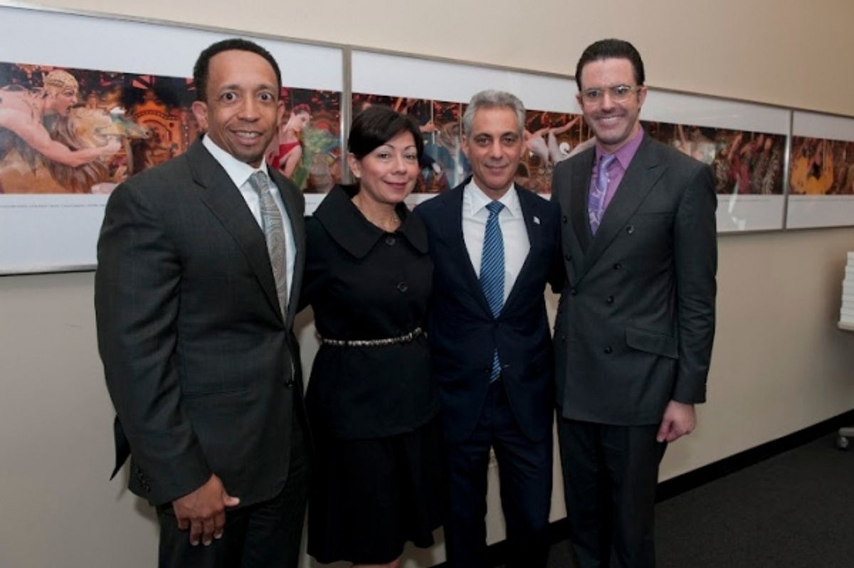 Joffrey Ballet Board Chair Jason Tyler, wife Yolanda, Mayor Rahm Emanuel, and Joffrey Exec Director Christopher Clinton Conway at 