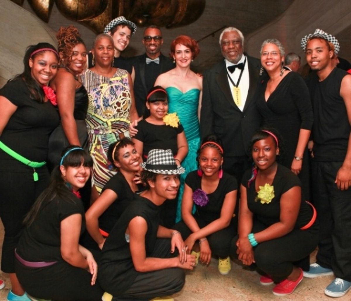 Back row, starting second from left: Katori Hall, Lenora B. Fulani, Desmond Richardson, Gabrielle L. Kurlander, Woodie King, Jr., Pamela A. Lewis with All Stars Project youth performers at 