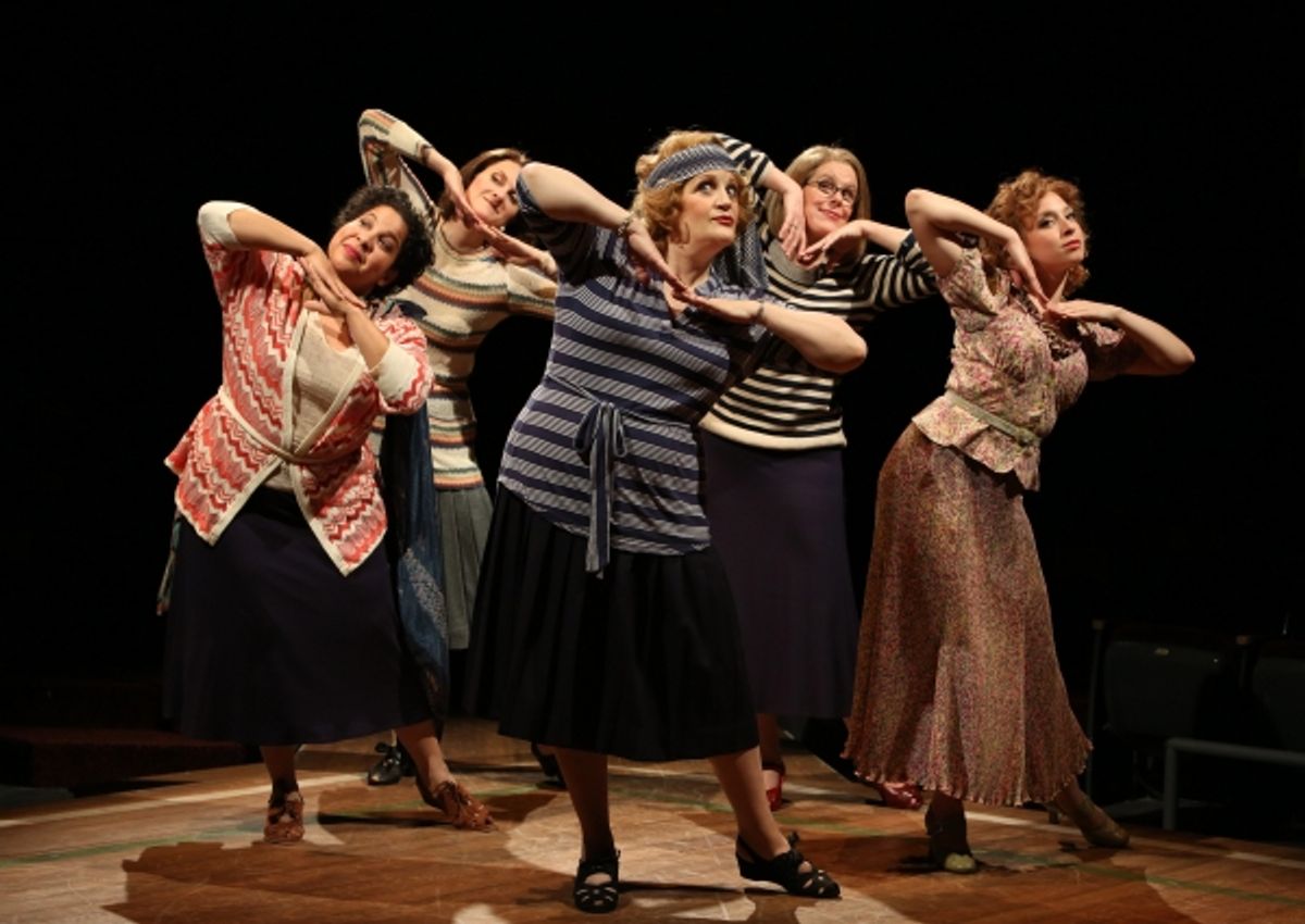 Rayanne Gonzales as Mrs. Squires, Tina Stafford as Alma Hix, Barbara Tirrell as Eulalie Mackecknie Shinn, Janet Aldrich as Maud Dunlop and Katerina Papacostas as Ethel Toffelmier in Arena Stage at the Mead Center for American Theater at 