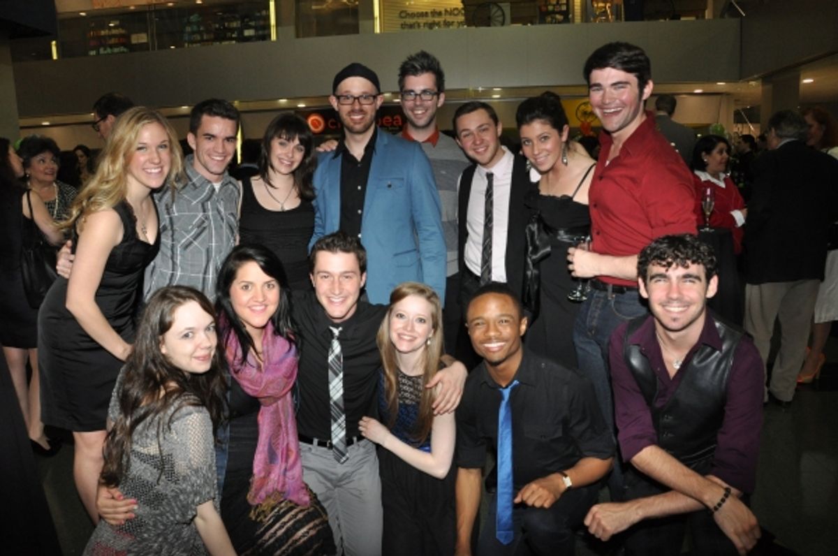 Ryan Scott Oliver with his students Pace Musical Theatre Ensemble-Claire Charland, Tony Clements, Julia Franklin, Kerri George, Kelsey Lake, Devin Lewis, Chris Nolan, Hayley Anna Norris, Katy Rea, Michael Ryan, Nick Sanza at 