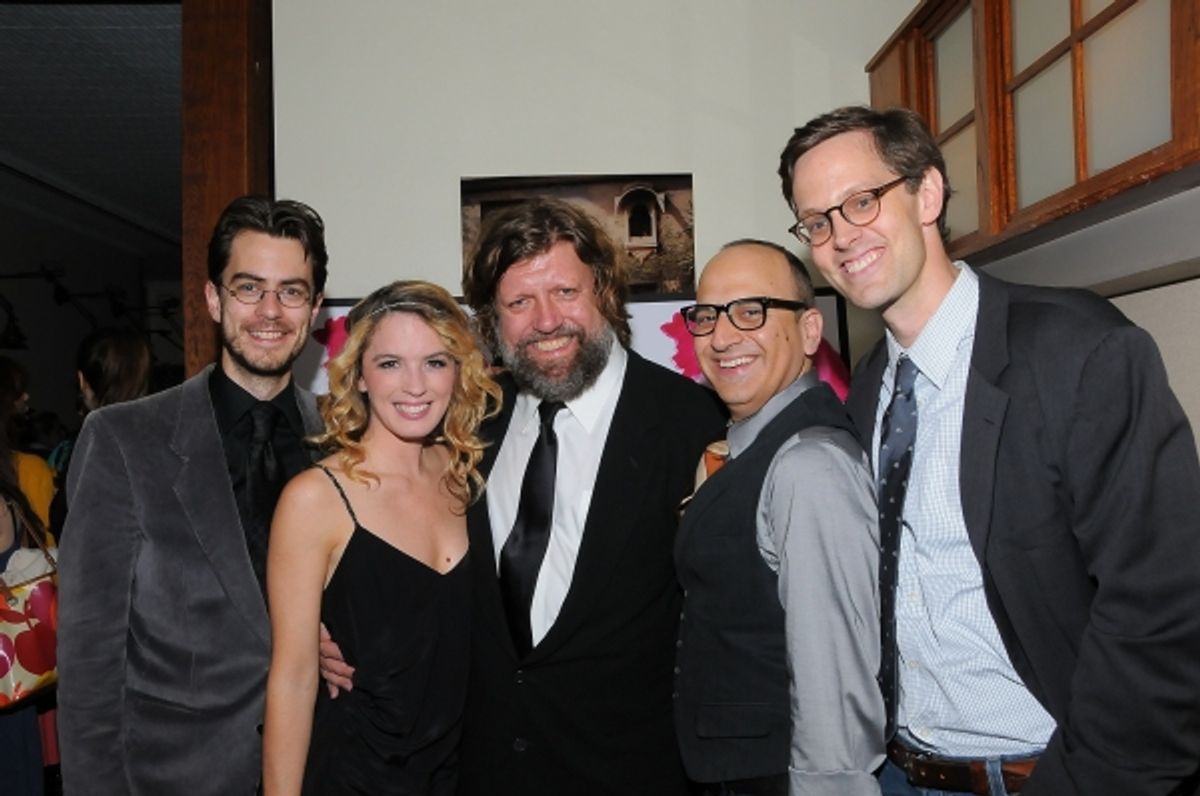 February House book writer Seth Bockley, Kacie Sheik, Public Theater Artistic Director Oskar Eustis, Julian Fleisher, and February House Director Davis McCallum at 
