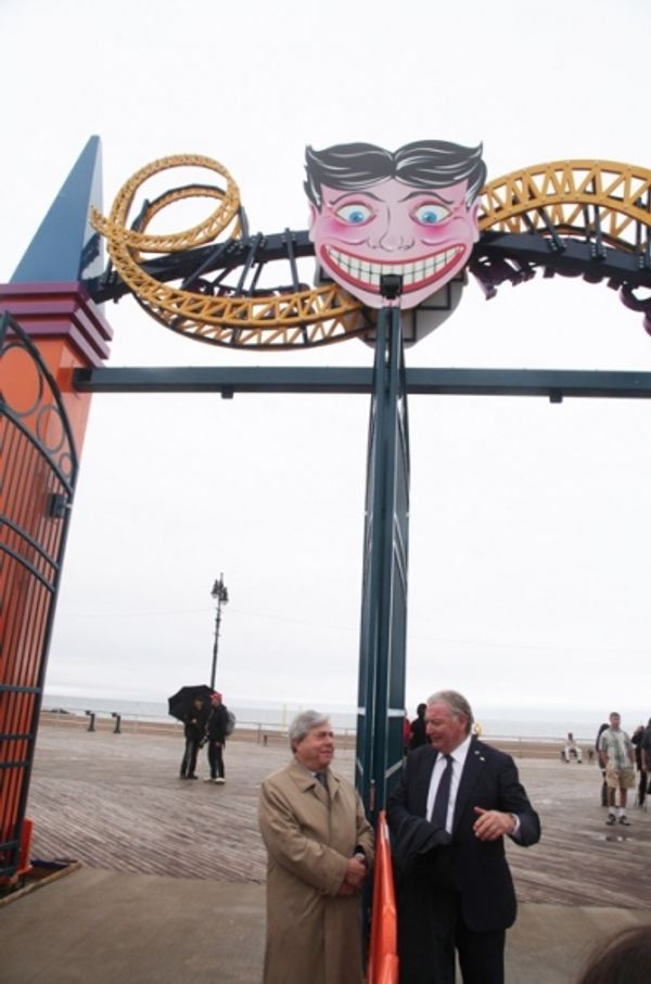 BP Markowitz with Alberto Zamperla at entrance to Boardwalk Flight Photo