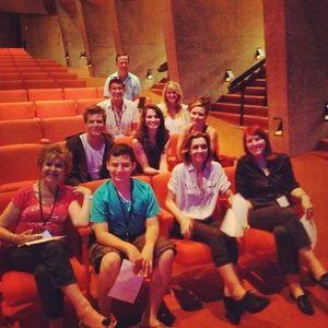 In rehearsal, front Row L to R: Pamla Vale Abramson, Garrett Hoy, Andrea McArdle, Kat Photo