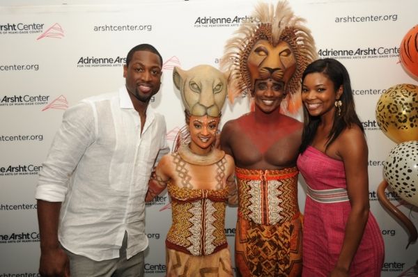 Dwyane Wade, Gabrielle Union, Lion King cast members Syndee Winters (Nala) and Jelani Photo