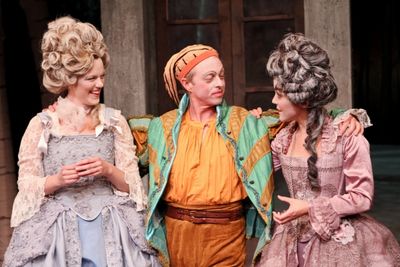 Rebecca Olson as Celia, Darragh Kennan as Touchstone, and Hana Lass as Rosalind Photo