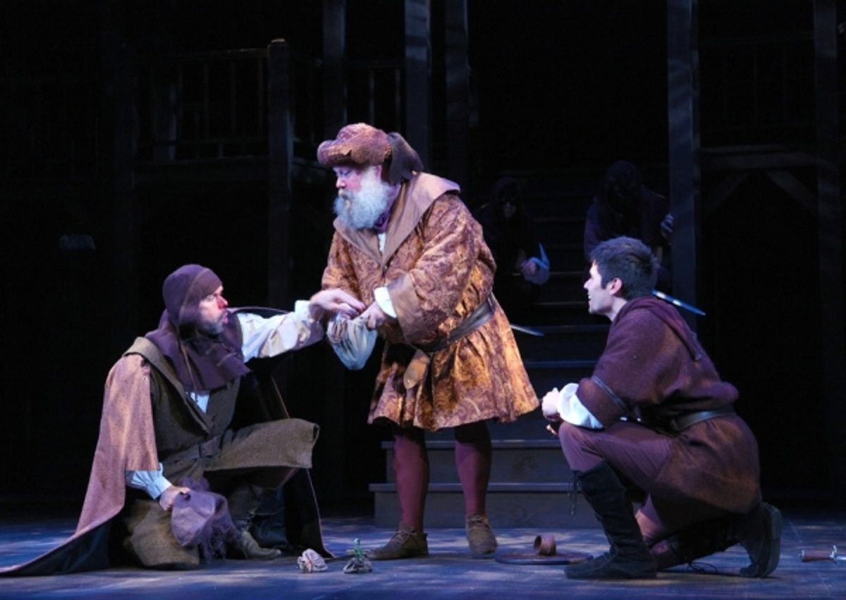Patrick Toon as Bardolph, John Ahlin as Sir John Falstaff and Jordan Laroya as Peto at 