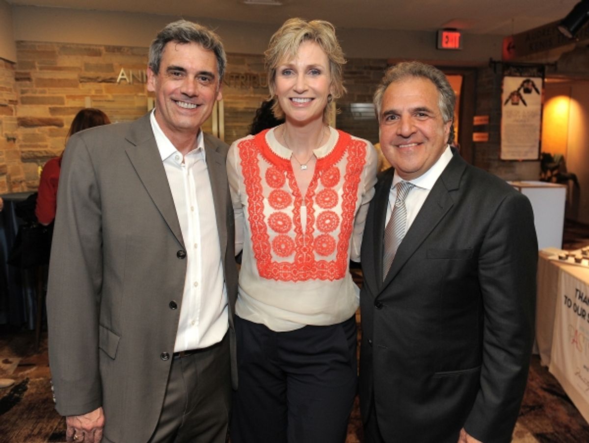 Randall Arney, Jane Lynch and Jim Gianopulos attend the 'Backstage At The Geffen' Fundraiser on Monday, June 4, 2012 in Los Angeles. (Photo by Jordan Strauss/Invision for Geffen Playhouse) at 