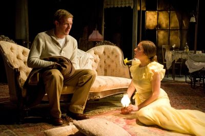 Jim (Brett Schneider) and Laura (Leah Karpel) share a moment alone together  Photo