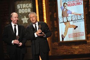 Alan Menken and Jack Feldman with their awards for Original score (music and/or lyrics) written for the theater for their work on "Newsies" at the 66th annual Tony Awards in New York on June 10, 2012 @ BroadwayWorld Alan Menken and Jack Feldman with their awards for Original score (music and/or lyric Photo