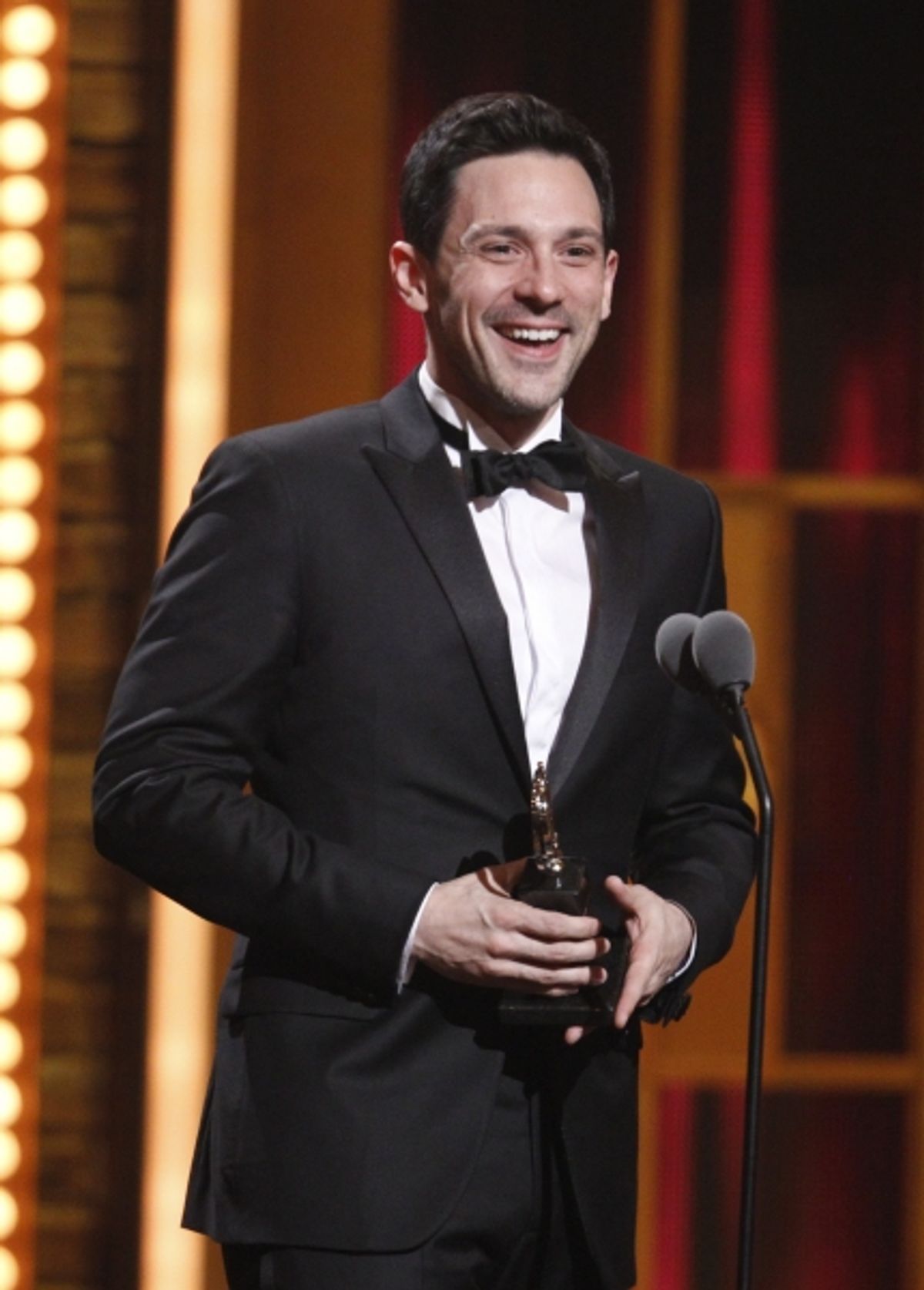 Steve Kazee accepts the award for best performance by an actor in a leading role in a musical for 'Once'
 at 