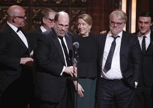 Philip Seymour Hoffman (2nd R) and producers of "Death of a Salesman" accept a Tony award for best revival of a play
@ BroadwayWorld Philip Seymour Hoffman (2nd R) and producers of "Death of a Salesman" accept a Tony a Photo